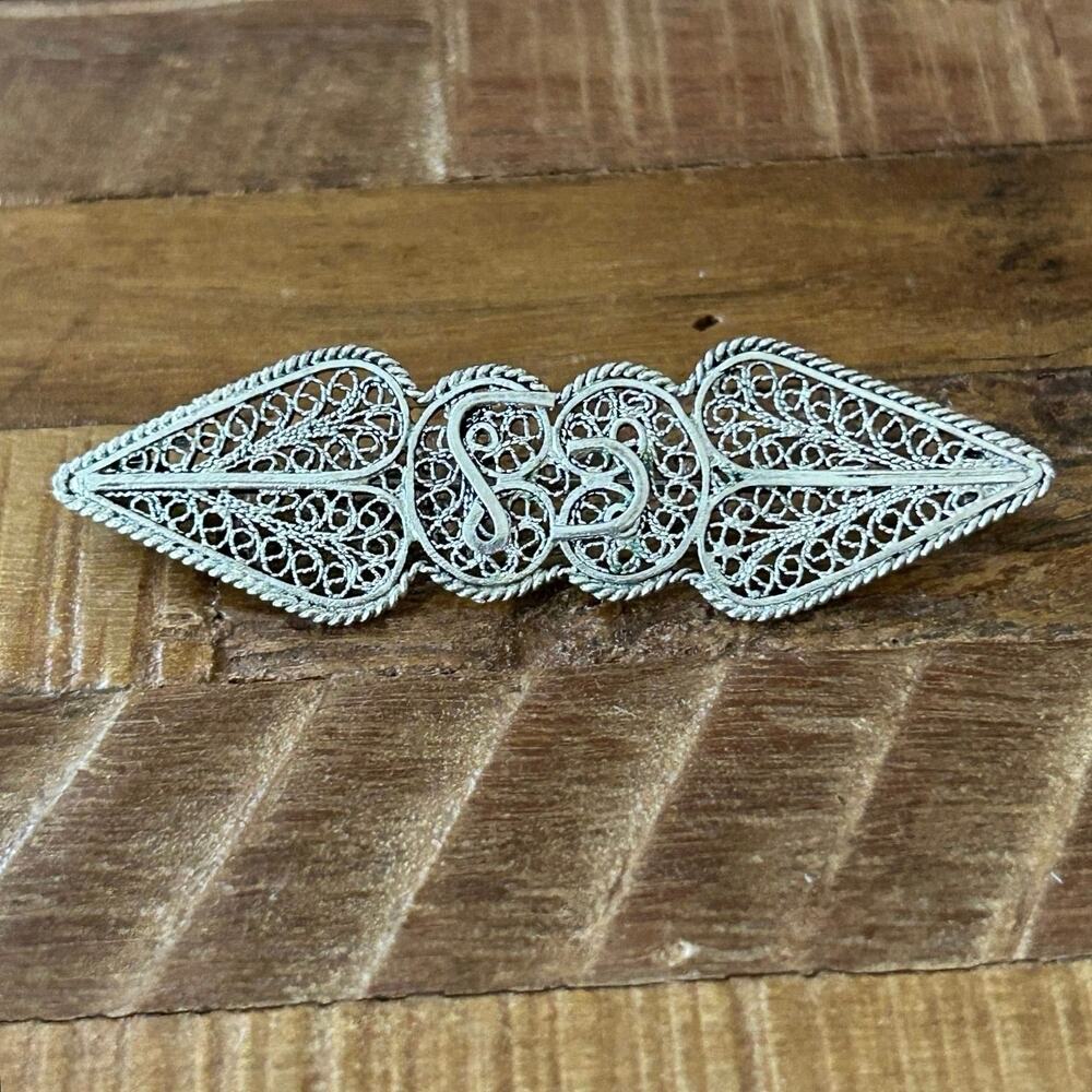 Vintage Filigree Brooch Pin Intricate Scroll Design Artisan Silver | Sterling